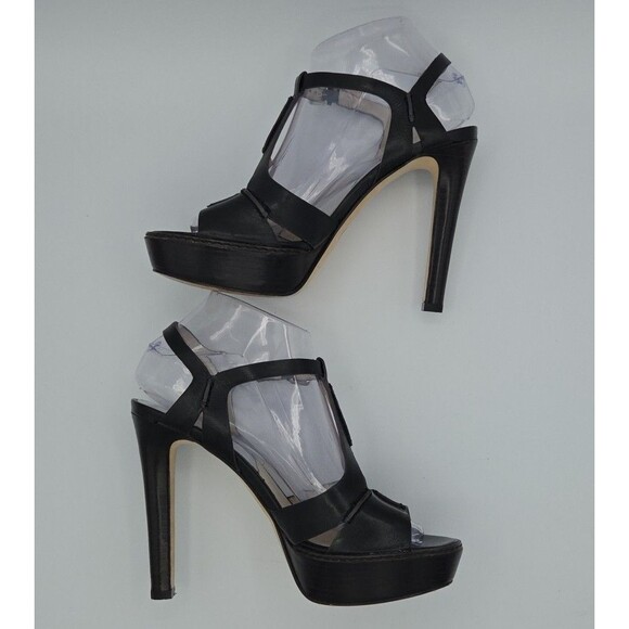 Michael Kors Strappy Platform Peep-Toe Stiletto Heels Size 7 Black Buckle Women - Picture 6 of 9